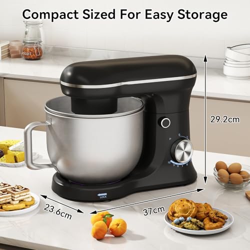 SOLIDEE Electric Stand Mixer with 4.5L & 5.5L Bowls - 10-Speed 1500W Kitchen Mixer for Baking with Dough Hook, Whisk, Beater & Anti-Splash Lid, Dishwasher Safe, Black - Image 6