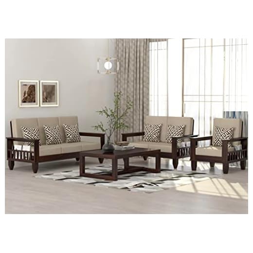 NKF CARVE Wooden 6 Seater Sofa Set for Living Room | 3+2+1 Seater Sofa for Office & Lounge | Six Seater Sofa Sets for Home | Sheesham Wood Walnut Finish