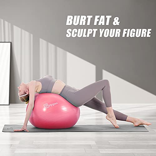Polygon Exercise Ball, Professional Grade Anti-Burst Balance Ball for Yoga, Birthing, Stability, Core Exercise, Fitness, Workout Guide Included (Pink-65CM) by Polygon - Image 2