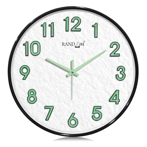 Image of RANDOM Modern 12.75INCH Wall Clock with 3D Radium Numbers, Silent Non-Ticking, Premium Black Frame, Metallic Face, Ultra Clear Glass