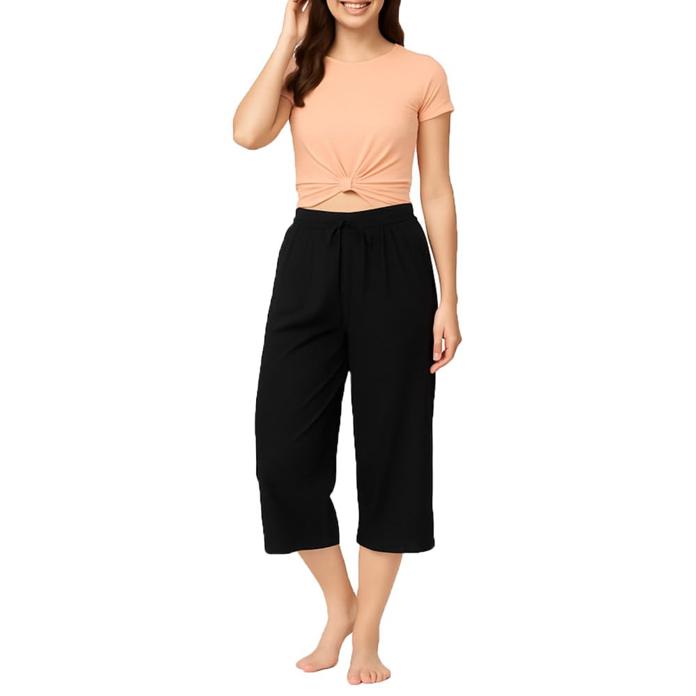 Women's Casual Regular Fit Cotton Plain 3/4th Capri With Loosefit For Women Single Pack-picture-33