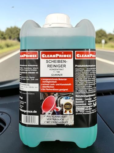 5 Liter Sommer Scheibenreiniger Konzentrat 1:100 mit Frischeduft CleanPrince Scheibenklar Scheibenwasser Auto Wischwasser klare Scheibe Sicht Klarsicht Scheibenreinigungsmittel