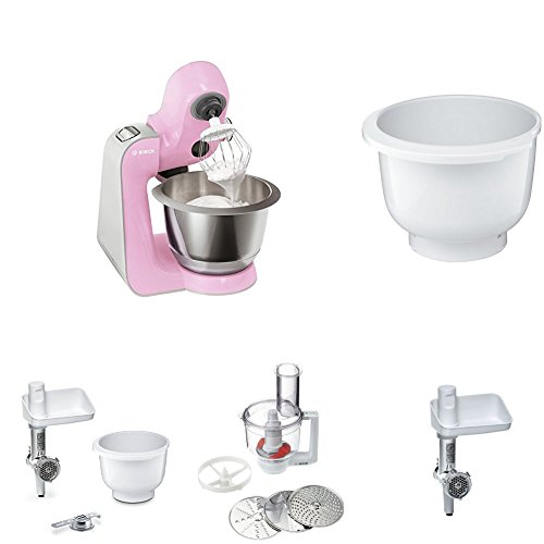 Bosch MUM58K20 CreationLine Küchenmaschine pink + Kunststoff-Rührschüssel + Fleischwolf weiß/aludruckguss + Multimixer weiß/transparend + Lifestyle Set + Eisbereiter + Zitruspresse