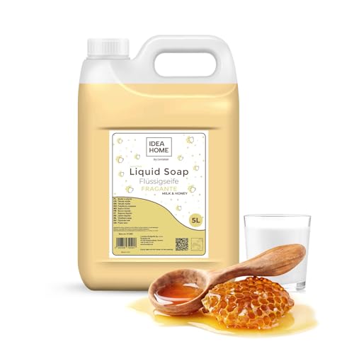 IDEA HOME FRAGANTE Jabón de Manos Líquido 5L - Buena Espuma de Jabón Líquido 5 litros - Jabón en Crema para Todo Tipo de Piel - Jabón en Crema - Leche y Miel