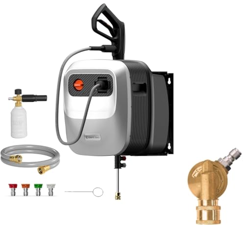 Image of Giraffe Tools Pressure Washer Pivoting Coupler, 7 Angles Gutter Cleaner Attachmentand Grandfalls Pressure Washer G20 Pro, 2500 PSI 2.2 GPM, Wall Mounted Power Washer with 65FT Hose