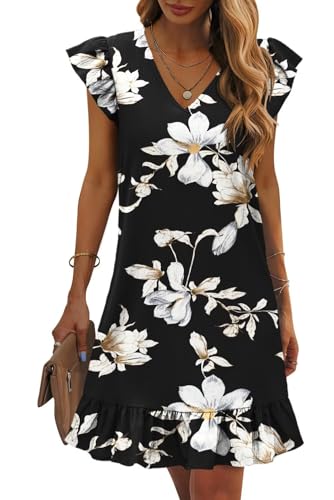 Image of JOCAFIYE Summer Dresses for Women 2026 Cute Cap Sleeve V-Neck Flowy Swing Sundress Mini Dress