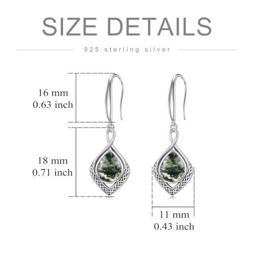 PELOVNY Celtic Knot Earrings 925 Sterling Silver Moss Agate Teardrop Dangle Earrings Irish Celtic Jewelry Gifts for Women2