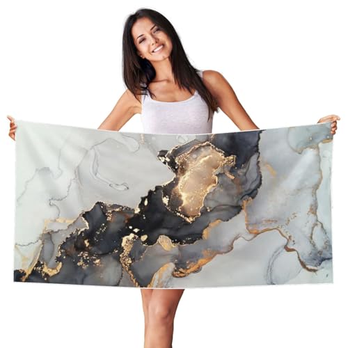 HDTVTV Pintura de Arte en Negro y Dorado,Toalla de Playa de Terciopelo Toalla de baño Ultra Suave Manta de Playa de Secado rápido