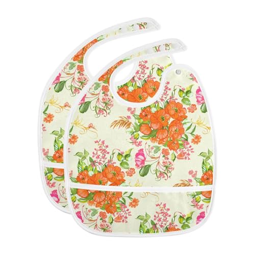 MCHIVER Floral Blossom Yellow Baby Bibs for Babies Boys Girls Waterproof Feeding Bib Apron with Food Cather Adjustable Cotton Food Eating Bib 2 Pack