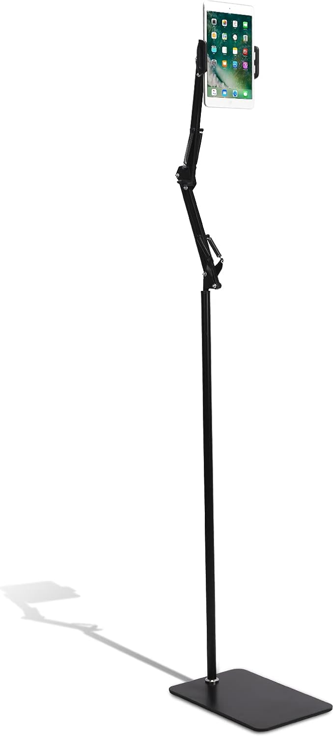 Kaforise Long Arm Floor Stand for Smartphone and Tablet, 360 Degree Adjustable Floor Stand Holder for 4.7"-10" Phone , Black Maximum Height 50"