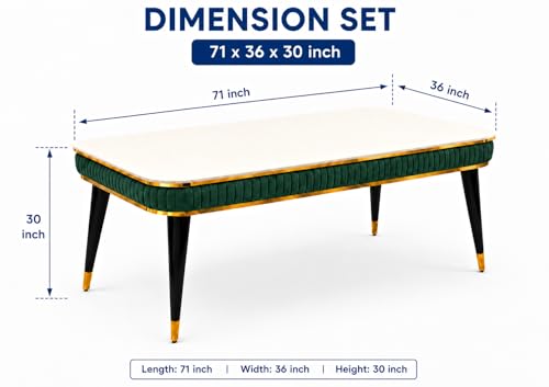 Image of WOODEN SPACE 6-Seater Wooden Dining Table Set | Nano Composite Marble Top | Solid Wood Base | Modern Dining Room Furniture with 6 Chairs (Dark Green Modern Zyro)