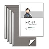 STRATAG Klemmschienen-Set (6 Stück) mit transparentem Deckel aus PP Kunststoff sowie Binderücken aus stabilem 320 g/m² Karton (Klemmmappe A4 Grau Steingrau)