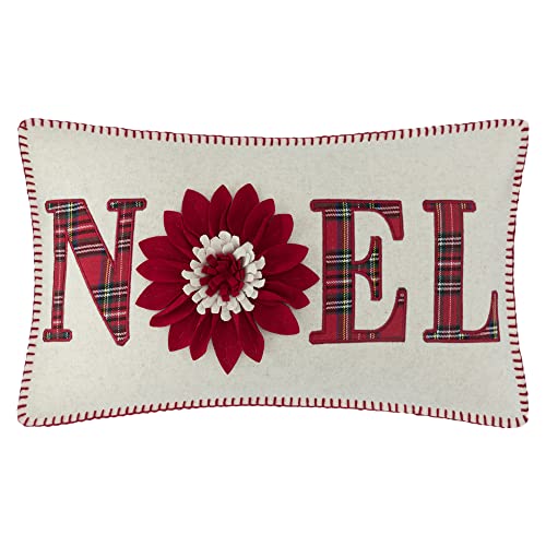 Coussin de Noël JWH : housse 35x60 cm élégante rouge avec fleurs 3D