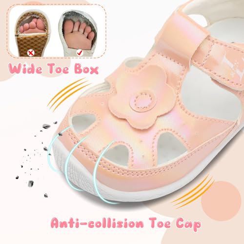 L-RUN Toddler Mary Jane Shoes Girls Casual Barefoot Sandals Breathable Princess Dress Flats Non-Slip Rubber Sole Infant First Walker Shoes for Outdoor Indoor 5