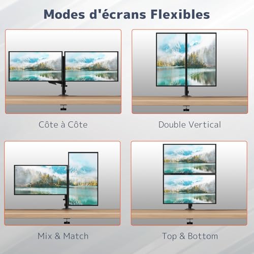 Support écran PC double VESA 17-32 pouces PUTORSEN bras articulé réglable