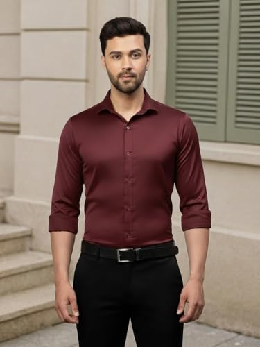 Image of DEELMO Combo of Men's Stylish Solid Satin Casual Shirt for Men Full Sleeves| Poly Satin Silk Shirt Pack of 2