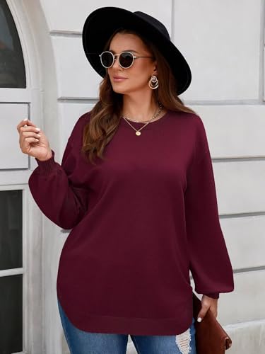 Image of BELAROI Plus Size Sweaters for Women Long Sleeve Shirts Loose Casual Oversized Tunic Sweater Fall Outfits Curved Hem M-5X