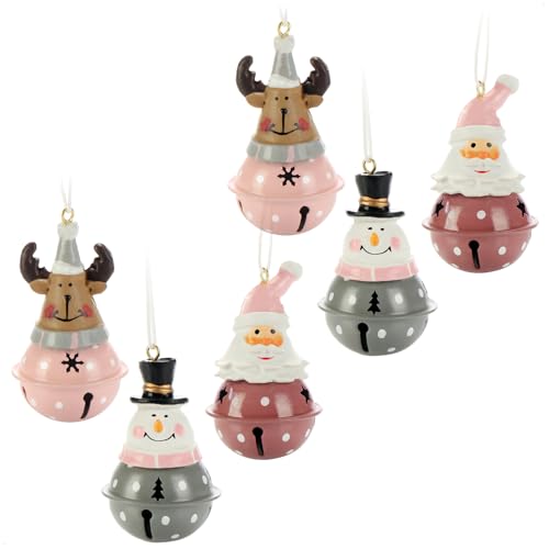 COM-FOUR® set di decorazioni sospese da 6 pezzi in metallo 7 x 4 cm - Figura di Babbo Natale, figura di pupazzo di neve e figura di renna da appendere - Decorazione (marrone rosa grigio - 6 pezzi)