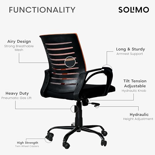 Image of Amazon Brand - Solimo Worklo Mid Back Office Chair for Work from Home | Study | Revolving | Computer (Heavy Duty Powder Coated Metal Base, Stylish Orange Mesh)