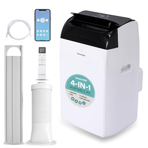 SereneLife Portable Air Conditioner 14000 BTU with Heat & WiFi Portable AC Air Conditioning Unit 4-in-1 with Cooling Heating Fan & Dehumidifier Modes Self-Evaporating & Sleep Mode for Large