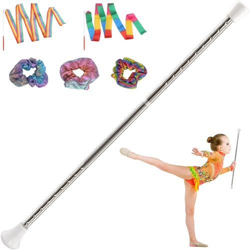 Quynhni Baton Twirling,Batons for Twirling Stainless Steel 2 Twirling Ribbon 3 Rainbow Hair Bands Suitable for Beginners Silver and White 21.6"