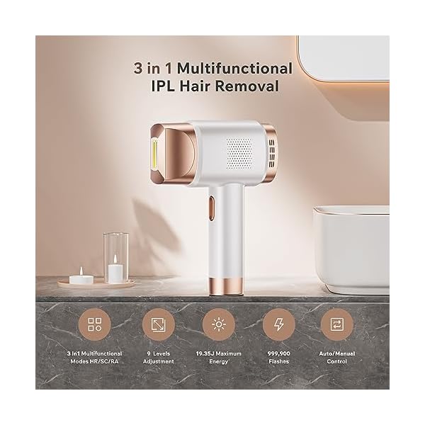 IPL Geräte Haarentfernung Laser mit Berührbare LCD-Anzeige, 9 Energiestufen, 3 Erweiterte Funktionen HR/SC/RA, 999,999 Lichtimpulse, Haarentfernung Laser für Männer, Frauen, Achseln, Beine, Körper – Bild 3