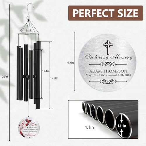 Image of ASTARIN Personalized 30 inch Bereavement Wind Chimes for Outside, Memorial Gift in Remembrance of a Loved One, Sympathy Gift for Loss of Mother Father Husband, Garden Patio Decor