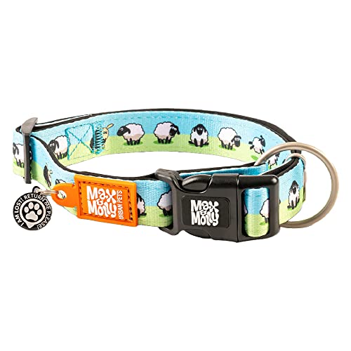 Max & Molly Gotcha! Hundehalsband Halsband Hund mit Smart ID, gepolstertes Neopren Halsband mit Design für kleine Hunde, wasserdicht, bequem, verstellbar, Black Sheep, S