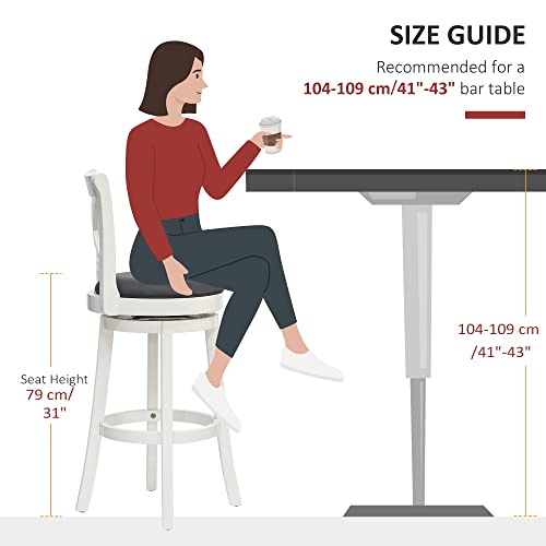 Homcom Traditional Bar Stool, 31 Inch Seat Height Barstool, Swivel Pu Leather Upholstered Chair, With Cross Back And Rubberwood Frame, Cream White #TOP7
