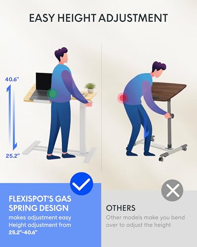 Image of FLEXISPOT Adjustable Height C-Shaped End Table with Single-Side Tilting Top, Mobile Side Table for Sofa & Bedside, Slides Under Furniture, Hidden Wheels for Small Spaces, 27.6 inch W x 15.7 inch D, Maple