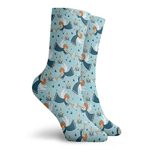 Gultmee Angel Fashion Compression Socks,Cute Winged Girl With Trumpet In,Performance Polyester Cushioned Athletic Crew Socks For Running,Athletic,Pale Night Blue Orange -12 Inch #TOP1