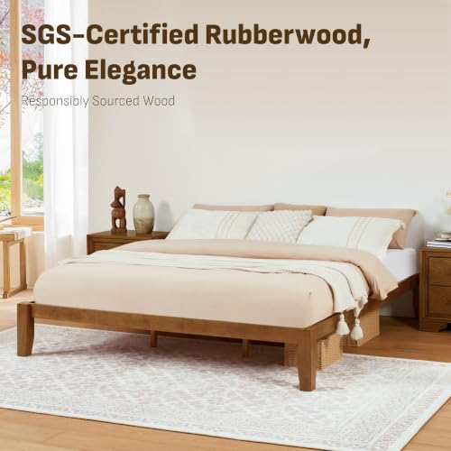 Image of Softa Mikor King Japanese Joinery Bed Frame, Solid Rubberwood, 1500 Lbs Heavy Duty Slats Support, SGS Certified, 15Min No-Tool Setup, Under-Bed Storage, No Box Spring Needed, Noise-Free