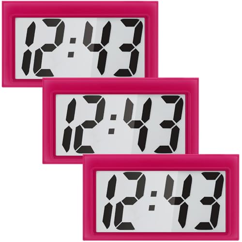 Image of Frienda 3 Pieces Mini Digital Clock Small Digital Clock Stick on Battery Operated Self Adhesive Bracket for Car Dashboard Fridge (Red)