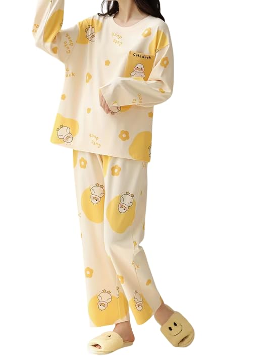 Korean Style Women’s Night Suit|| Cute Printed Pajama Set with Long Sleeve Top & Pants|| Soft Cotton Loungewear || Cotton Blend Night Dress-image-12