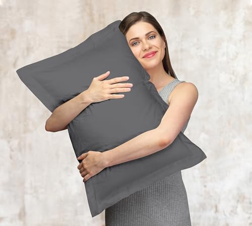 Image of Royale Linens Pillow Shams 2 Pack Standard Size 20x26 Inch- Brushed 1800 Microfiber - Bed Pillow Shams, Wrinkle Resistant Super Soft and Cozy- Back Overlap Closure - Oxford Pillowcase (Standard, Grey)