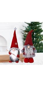 Décoration Table Noël Salon Lot 2 Figurines Lutin Noël Haweeli - Père Noël Tomte Gnome Lumineux 16x28cm Pour Décoration Table Et Maison