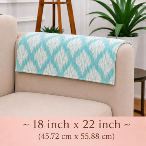 Image of STITCHNEST 'Verdant Ikat Stories' Sofa Armrest Cover | Elegant Jacquard Fabric, Washable & Durable for Modern Living (18 x 22 Inches)