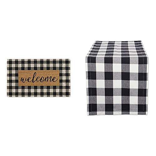 DII CAMZ11552 Home Natural Coir Doormat, 18x30 & Classic Buffalo Check Tabletop Collection for Family Dinners, Special Occasions, Barbeques, Picnics and Everyday Use, 14x72, Black & White