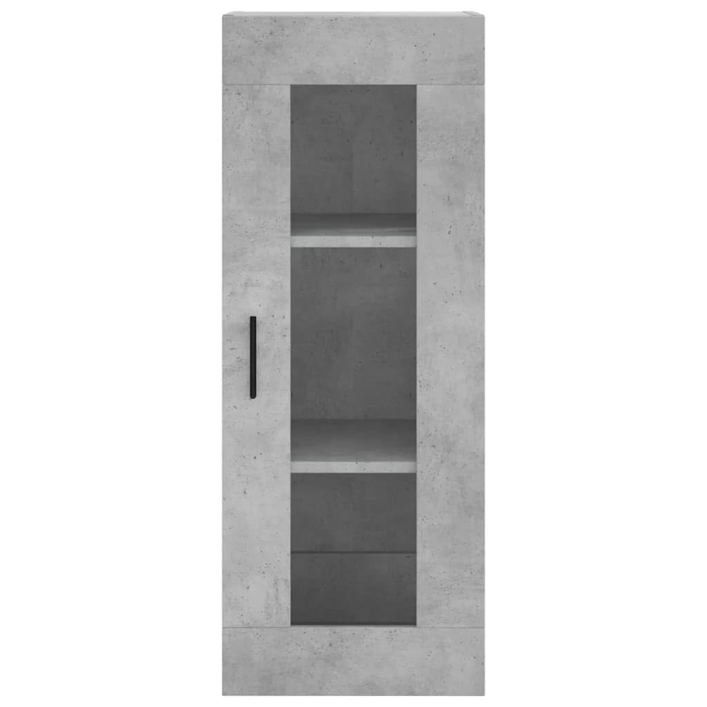 Générique Bufet wysoki szary betonowy 34,5 x 34 x 180 cm z drewna inżynieryjnego, wąska szafka do przechowywania z praktycznymi drzwiami i żelaznymi nogami, duża przestrzeń do przechowywania do