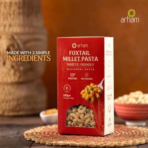 Image of Arham Organic Foxtail Millet Macaroni Pasta 180g | No Maida, Non-GMO, No Preservatives, Chemical-Free | Easy & Quick to Cook