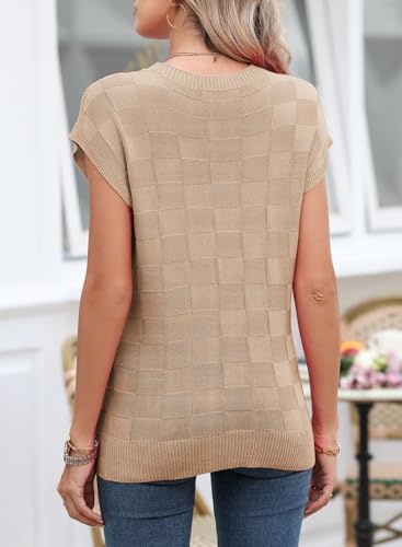 SHEWIN Womens Short Sleeve Sweater Casual Crewneck Summer Tops Lightweight Cap Sleeve Knit Sweater Vest Tops4