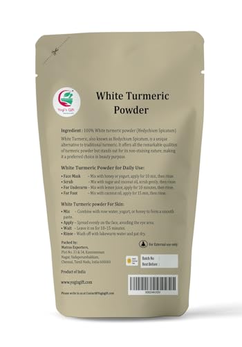 YOGI’S GIFT – Celebrating health White Turmeric Powder for Skin Care | 8 oz | No staining | aka Kapoor Kachri & Hedychium Spicatum | 100% Herbal Skin Care by Yogi’s Gift