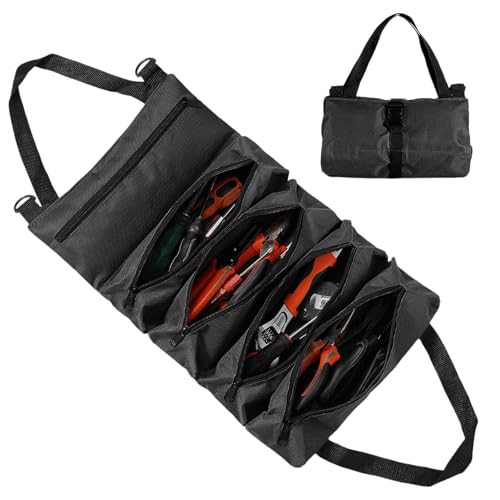 Bolsa de Ferramentas Resistente Dobrável e Portátil com 5 Bolsos em Lona, Case Prático Tipo Maleta/Briefcase, Preto'