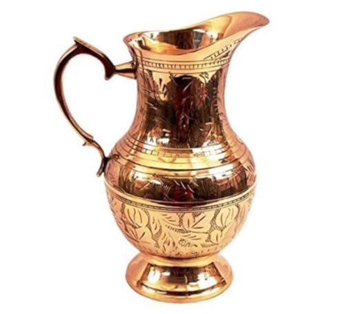 Jewellary Hub - Brocca in ottone realizzata a mano in stile Mughlai, brocca per servire acqua potabile, 50 once fluide