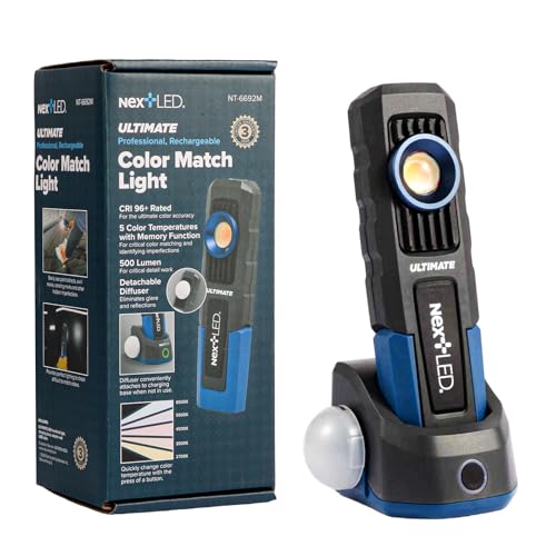 NextLED Ultimate NT-6692M Professional Rechargeable Auto Detailing Light CRI 96+ Color Match & Paint Correction Light 5 Color Temps 500 Lumens W/Light Diffuser IPX6 3-Year Warranty