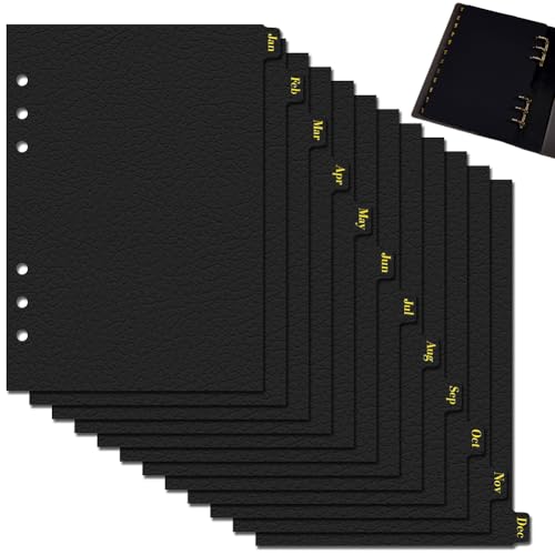 Divisores de carpeta A5 CRASPIRE con 12 pestañas mensuales negras para organizar tu diario
