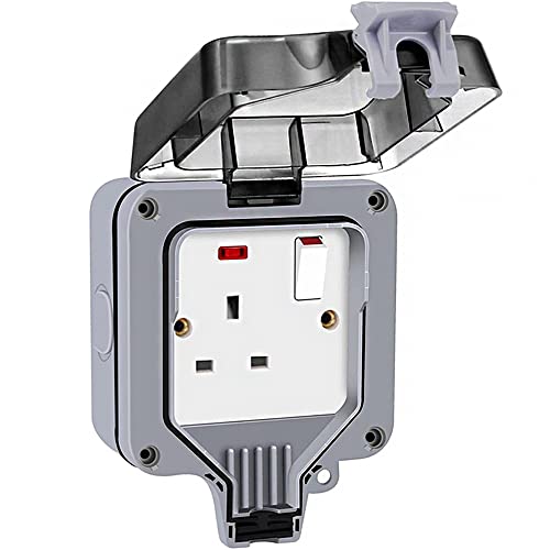 CENPEK Single IP66 13A 1 Gang Switched Waterproof Wall Socket with Weatherproof Cover