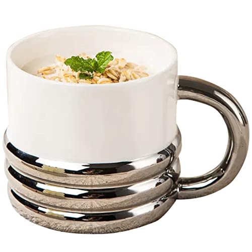 Meiiron Coffee Mugs with Large Handle, French Style Simple Single Cup, Electroplating Process, Ceramic Coffee Cups for Cappuccino, Latte, Hot Cocoa Or Hot Tea (Color : Silver)