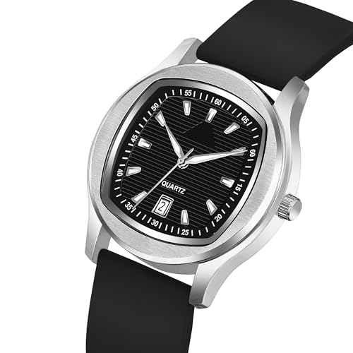 Image of styledose Minimalist dial Softest Adjustable Silicon Belt Quartz Analog Date Display Wrist Watch for Men