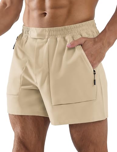 Image of APTRO Men's Shorts Casual Hybrid Athletic 5'' Shorts Big Pockets with Adjustable Waist Khaki L
